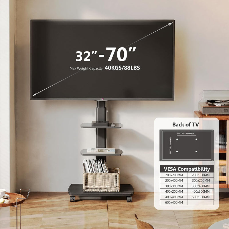 TV Stand on Wheels with 3 Shelves