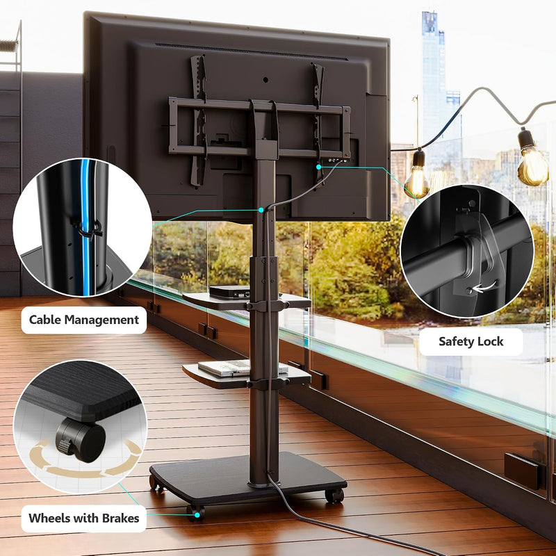 TV Stand on Wheels with 3 Shelves