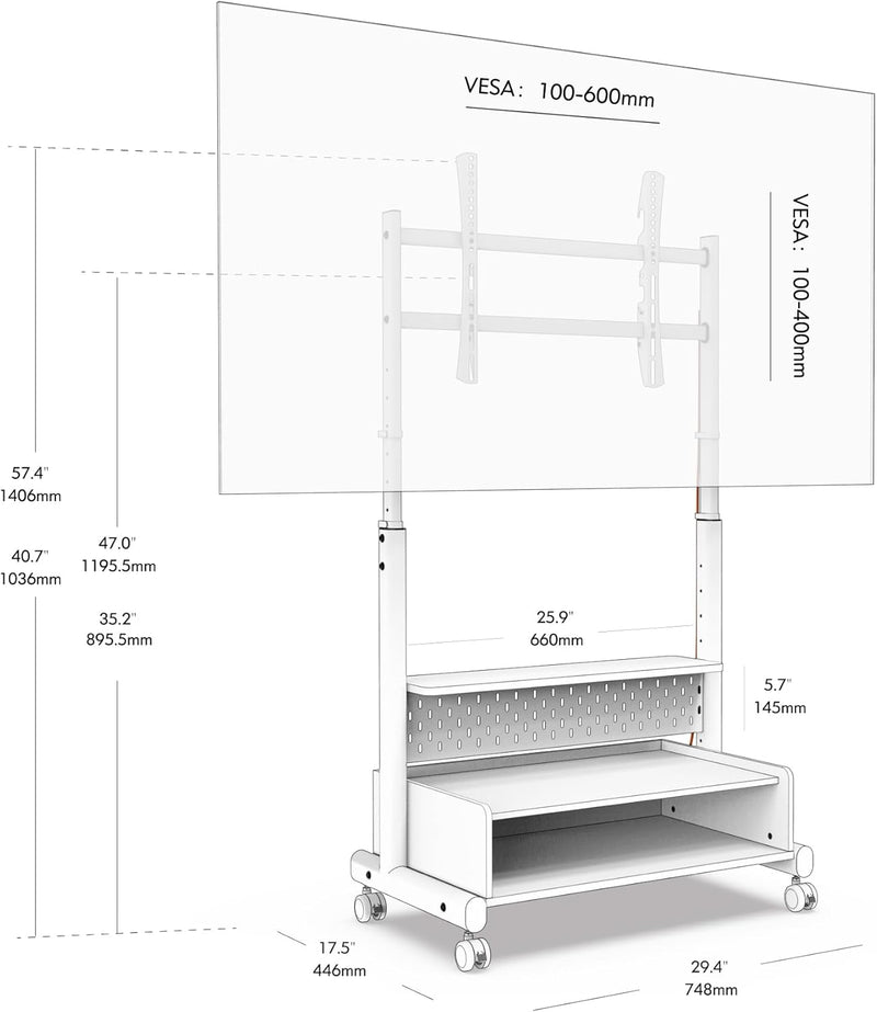 TV Stand on Wheels with Cabinet for 40-85