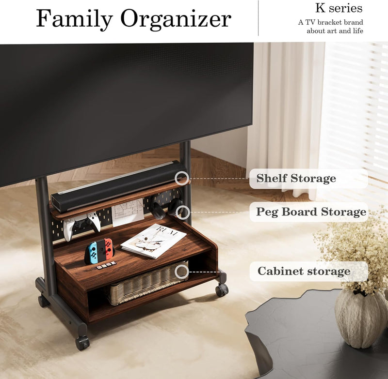 TV Stand on Wheels with Cabinet for 40-85