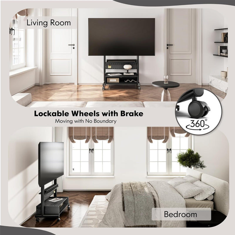 TV Stand on Wheels with Cabinet for 40-85