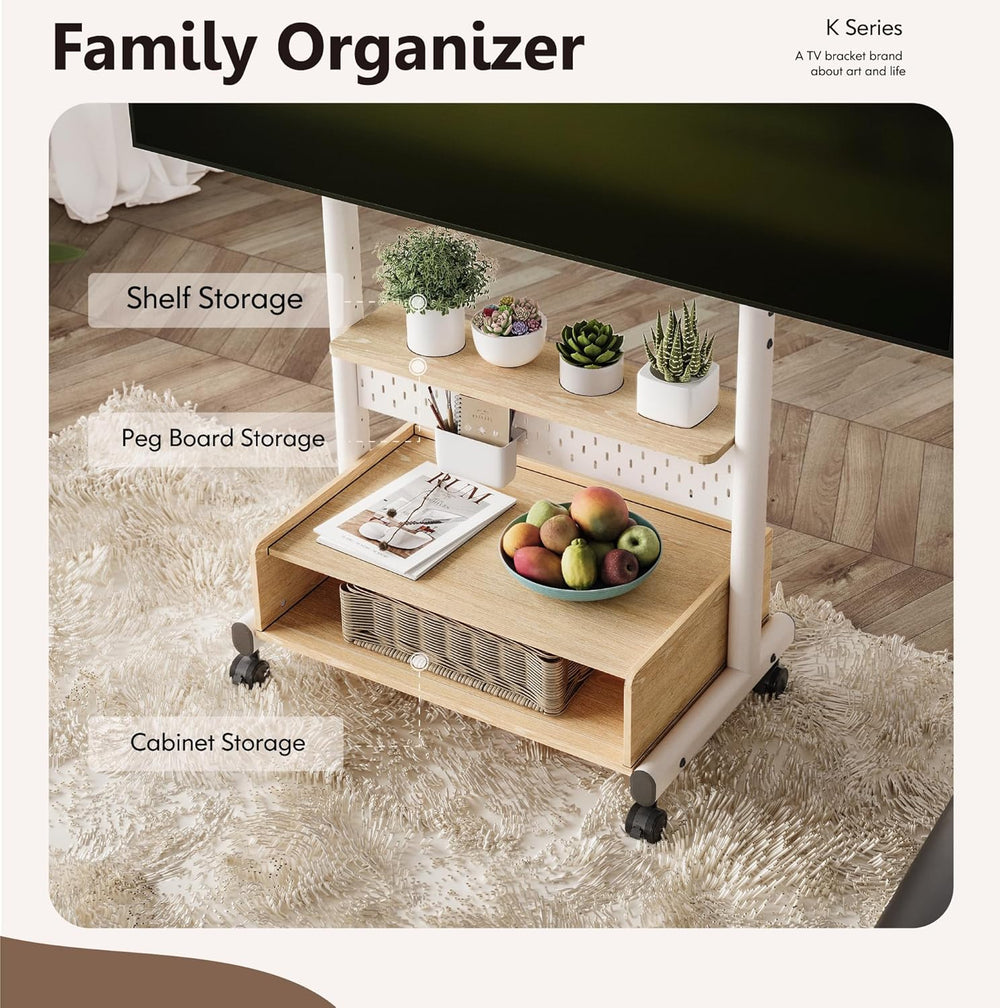 TV Stand on Wheels with Cabinet for 40-85