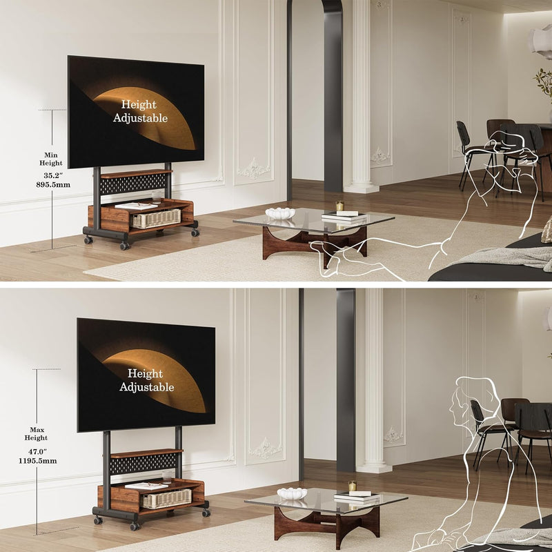 TV Stand on Wheels with Cabinet for 40-85
