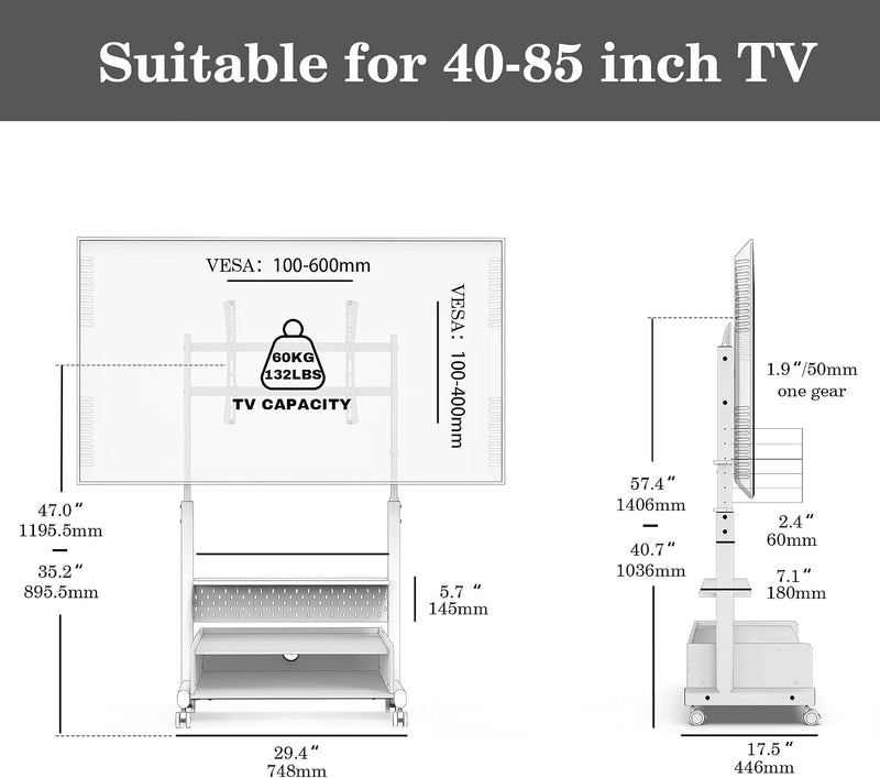 TV Stand on Wheels with Cabinet for 40-85 Inch