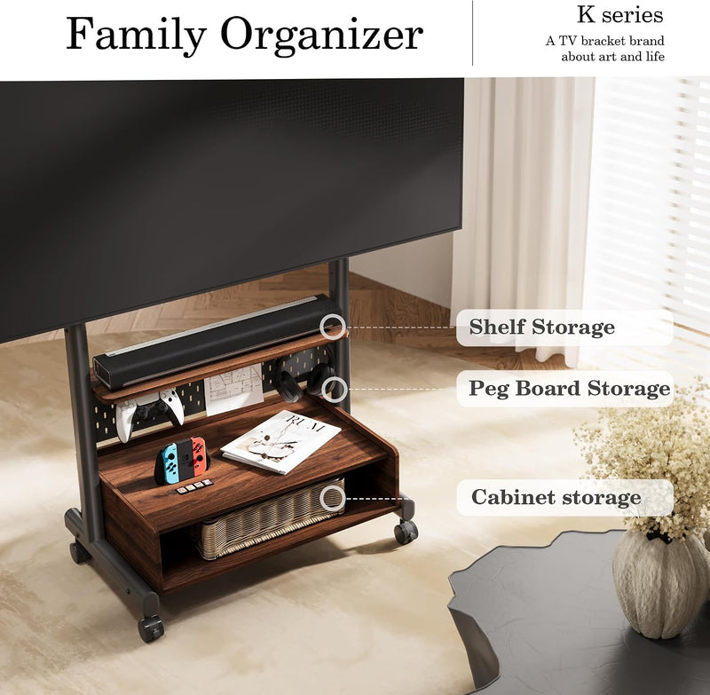 TV Stand on Wheels with Cabinet for 40-85 Inch