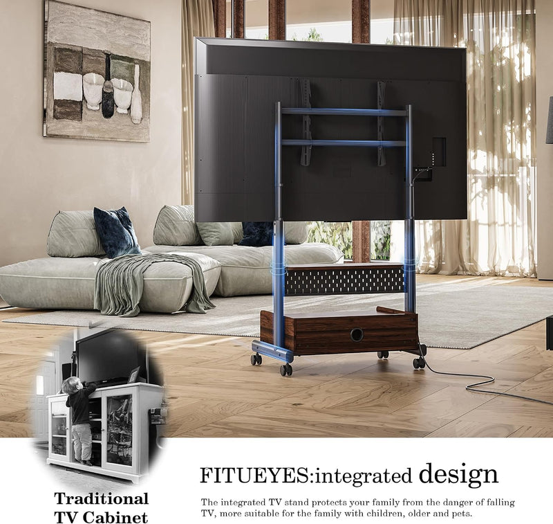 TV Stand on Wheels with Cabinet for 40-85 Inch