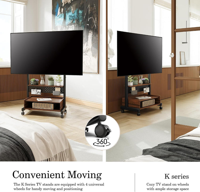 TV Stand on Wheels with Cabinet for 40-85 Inch