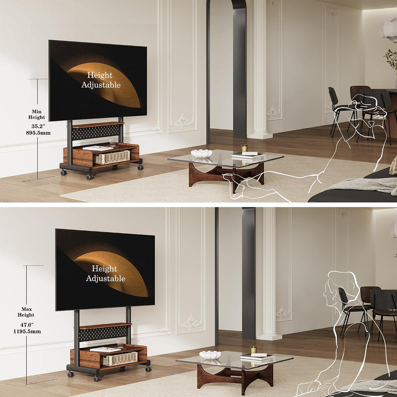 TV Stand on Wheels with Cabinet for 40-85 Inch