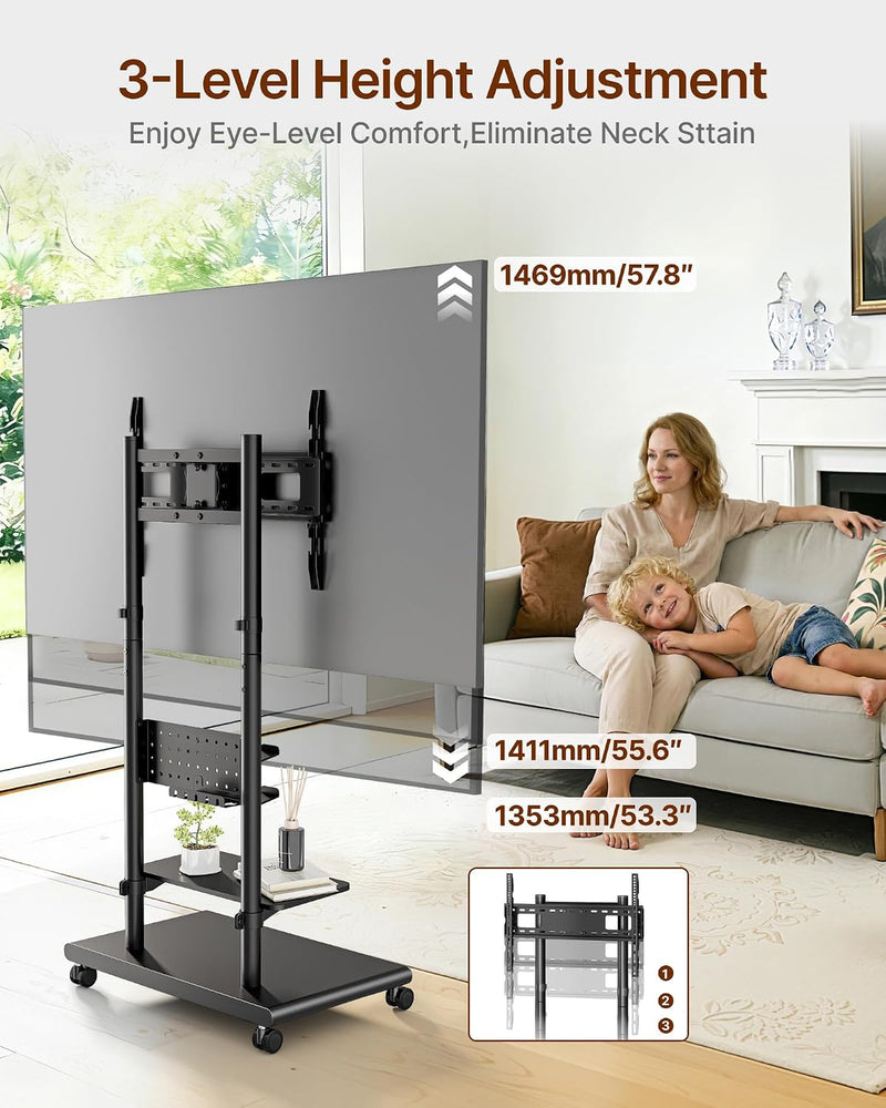 TV Stand on Wheels with Soundbar Mount