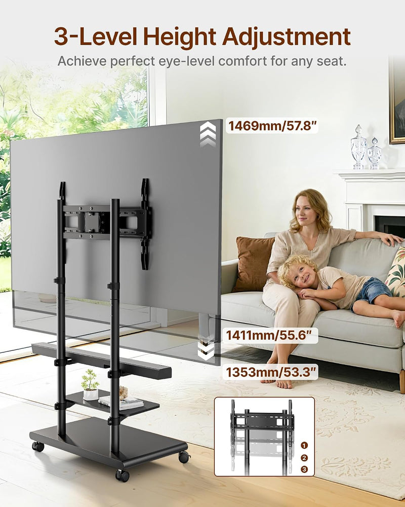 TV Stand on Wheels with Soundbar Mount