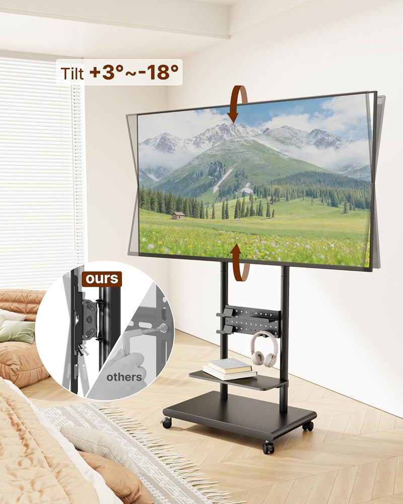 TV Stand on Wheels with Soundbar Mount