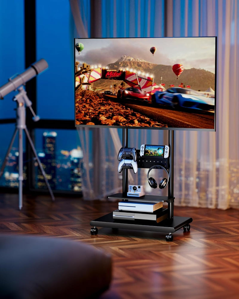 TV Stand on Wheels with Soundbar Mount