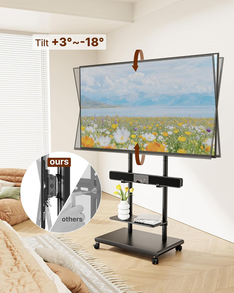 TV Stand on Wheels with Soundbar Mount