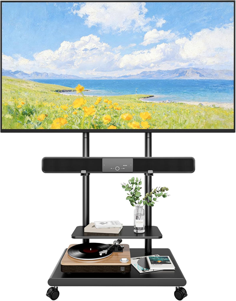 TV Stand on Wheels with Soundbar Mount