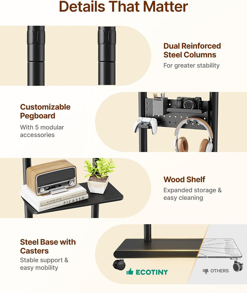 TV Stand on Wheels with Soundbar Mount