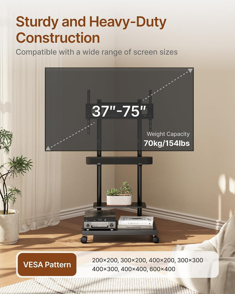 TV Stand on Wheels with Soundbar Mount