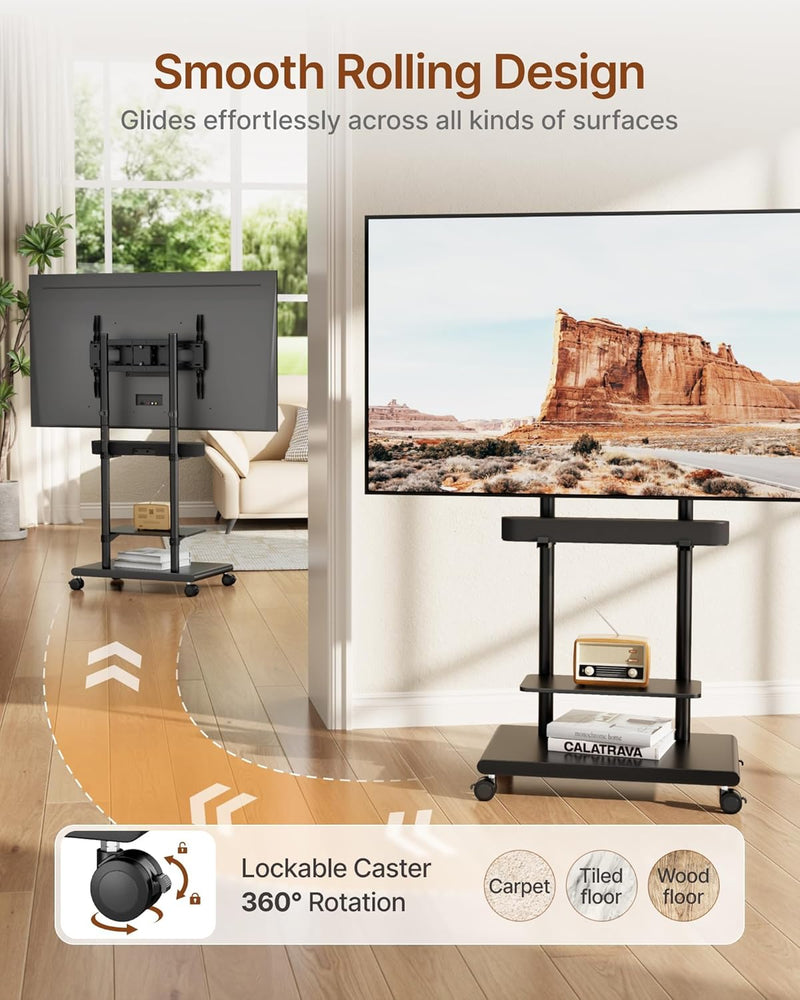 TV Stand on Wheels with Soundbar Mount