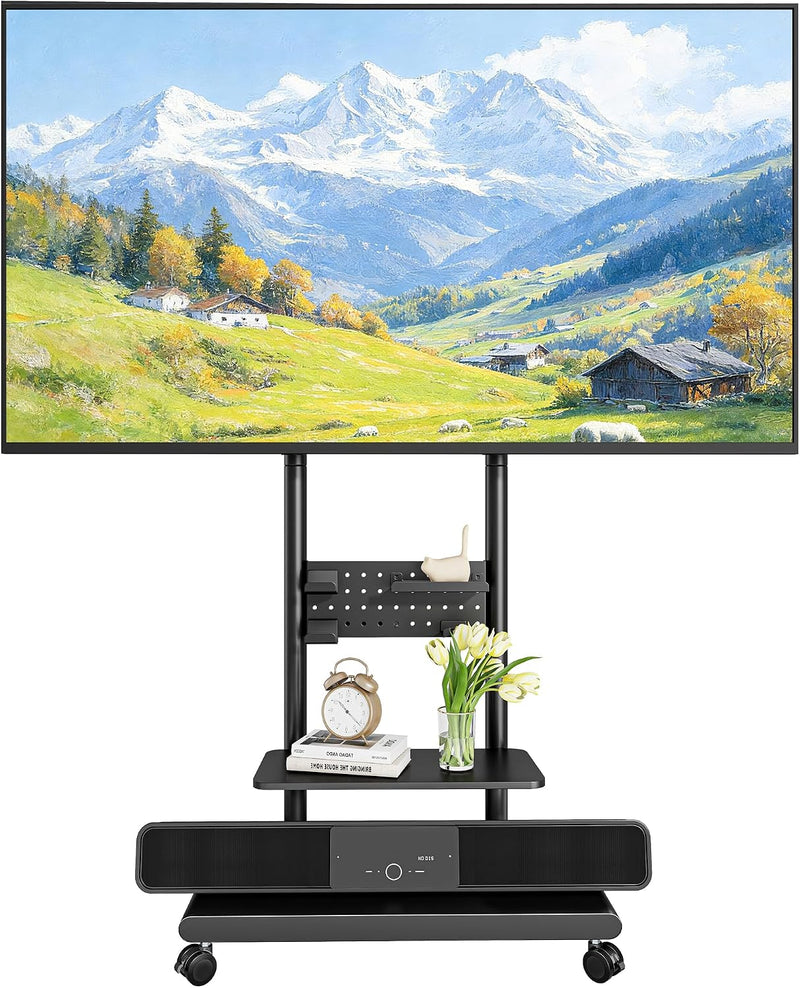 TV Stand on Wheels with Soundbar Mount