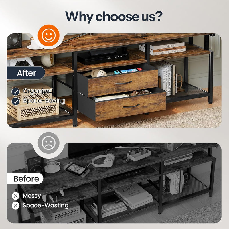 TV Stand Unit Cabinet with Open Storage Shelves