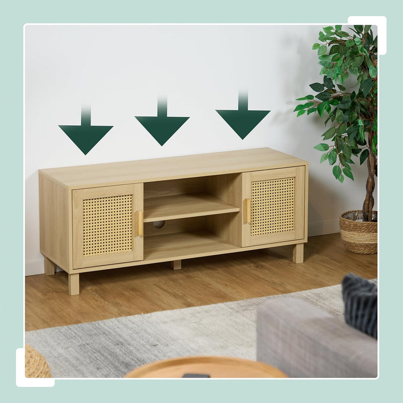 TV Stand with 2 Doors Storage Shelves Up