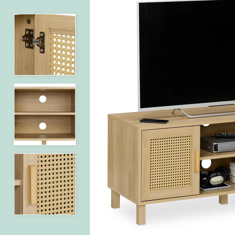 TV Stand with 2 Doors Storage Shelves Up