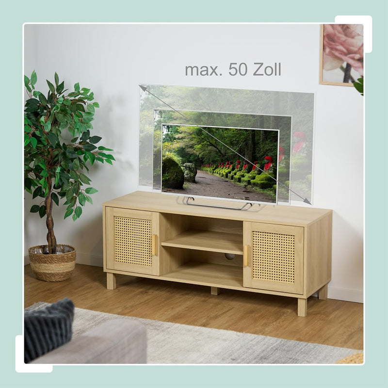 TV Stand with 2 Doors Storage Shelves Up