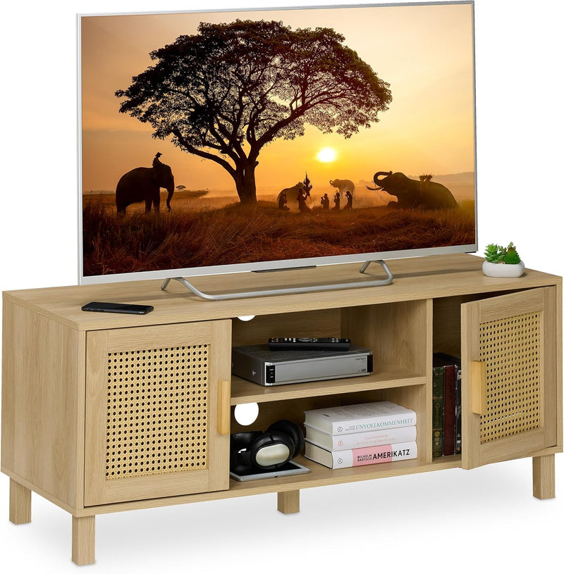 TV Stand with 2 Doors Storage Shelves Up