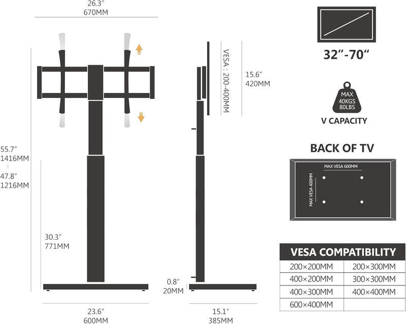 TV Stand with 20MM Wood Base for 32-70