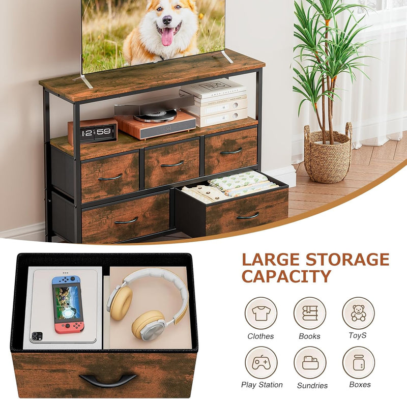 TV Stand with 5 Fabric Drawers Cabinet