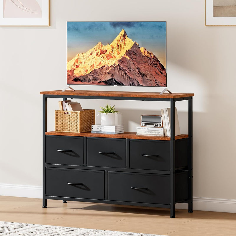 TV Stand with 5 Fabric Drawers and 2