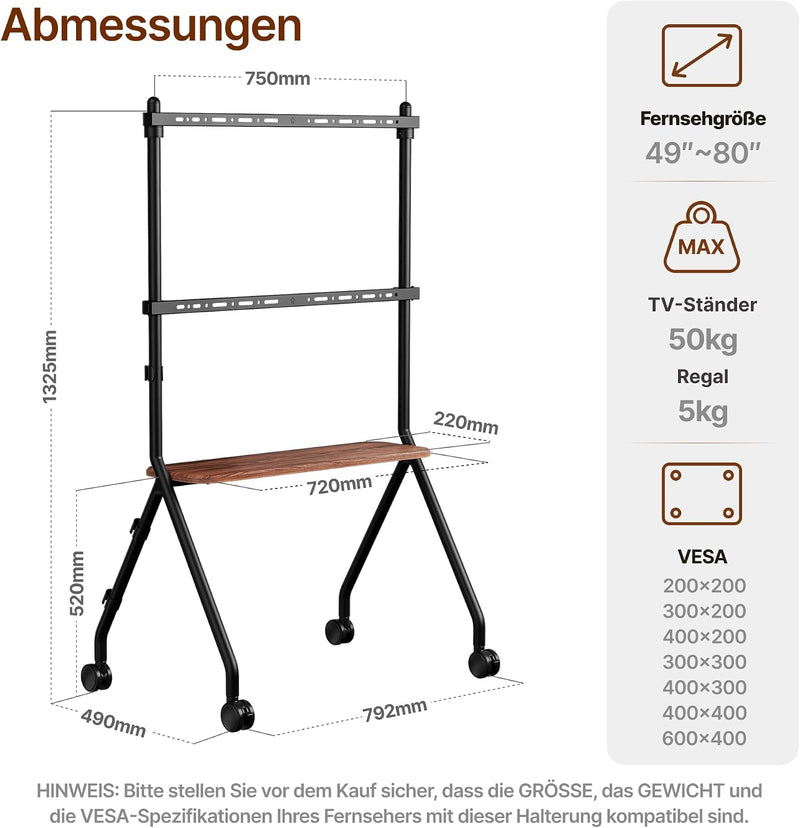 TV Stand with Wheels for 49-80 Inches Up