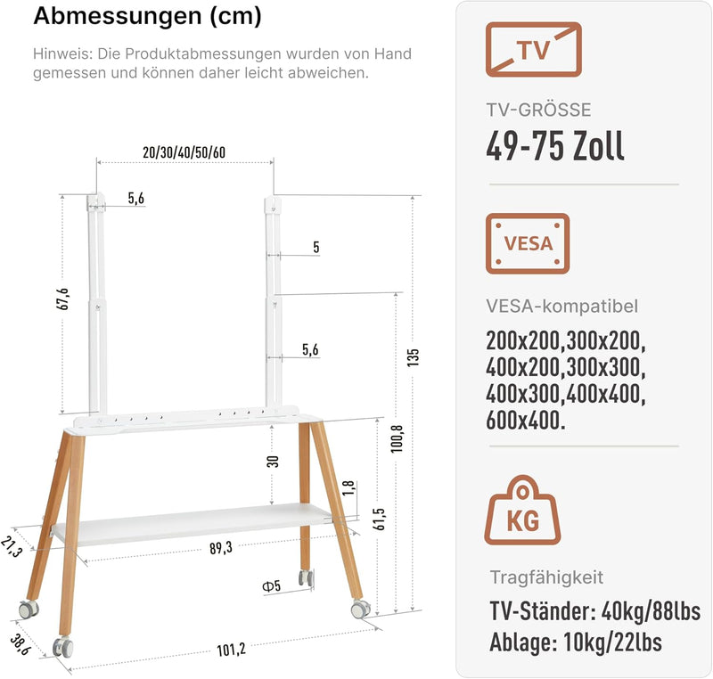 TV Stand with Wheels for 49 to 75