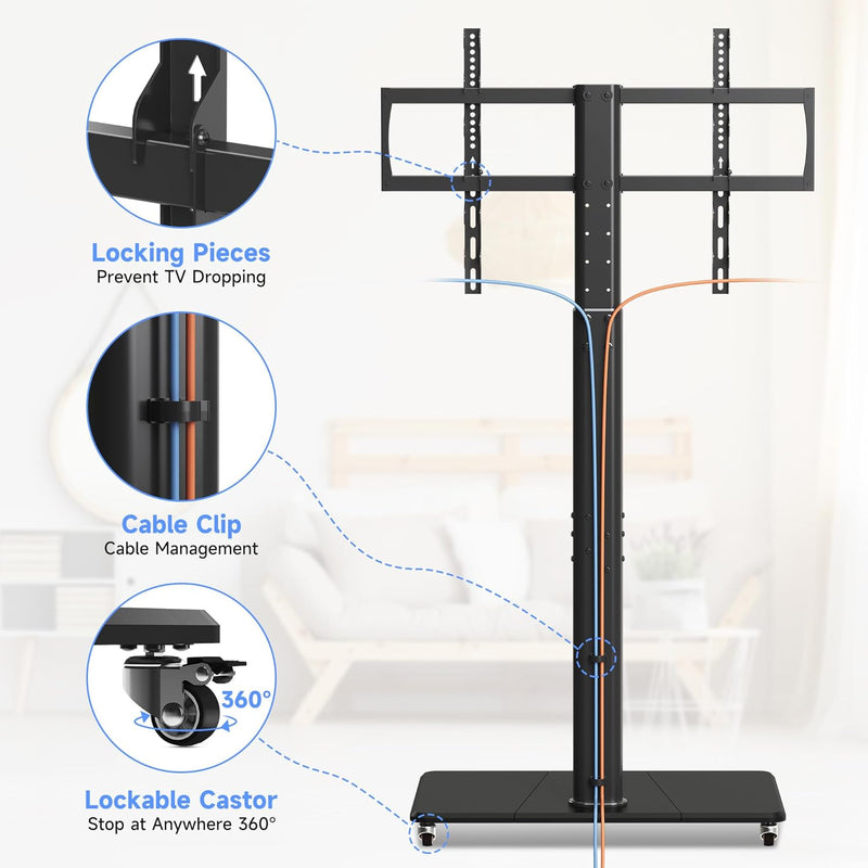 TV Stand with Wheels Height Adjustable for 42