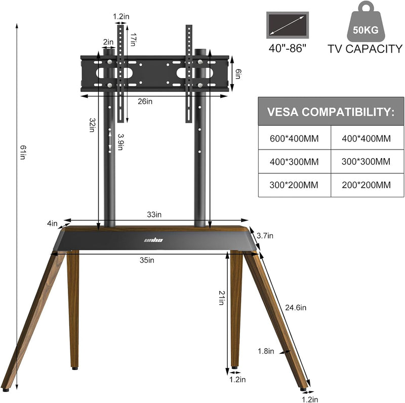 TV Stand Wooden Legs Freestanding Mount for 40-86