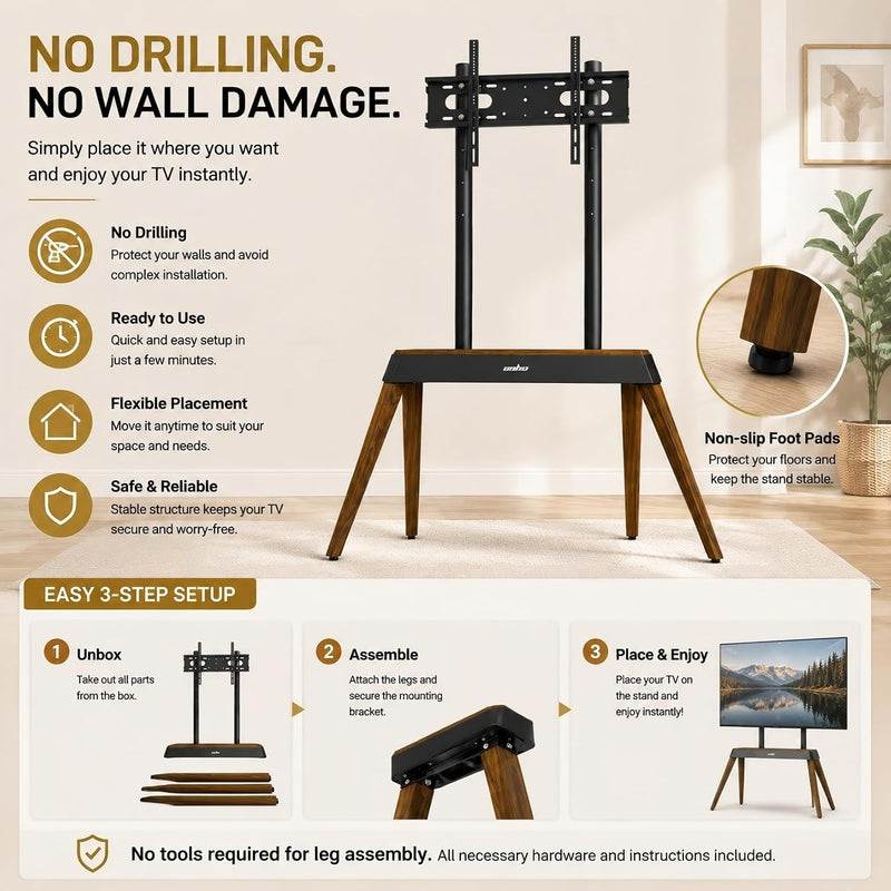 TV Stand Wooden Legs Freestanding Mount for 40-86
