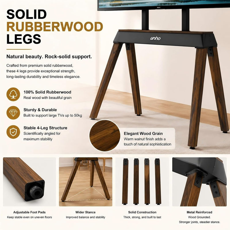 TV Stand Wooden Legs Freestanding Mount for 40-86