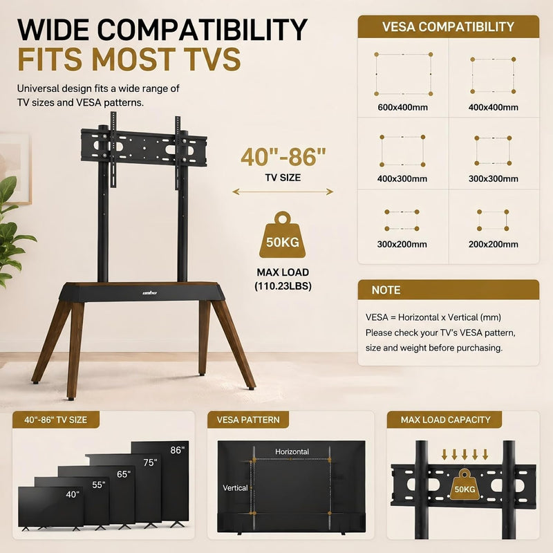 TV Stand Wooden Legs Freestanding Mount for 40-86