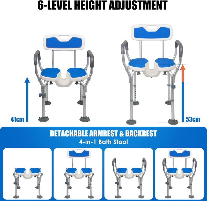 U-Shape Shower Chair with Arms and Back Ergonomic