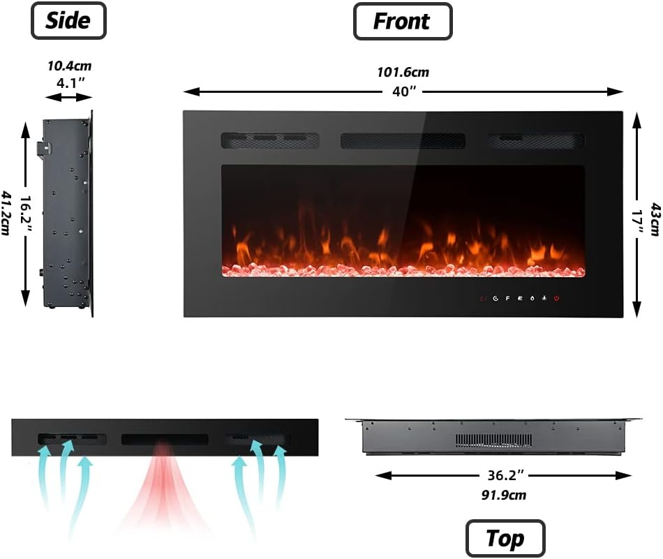 Ultra-Thin Electric Fireplace Low Noise 12 Variable Breath