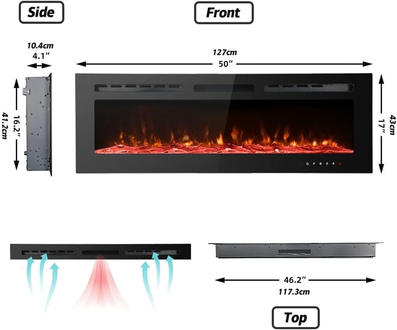 Ultra-Thin Electric Fireplace Low Noise 12 Variable Breath
