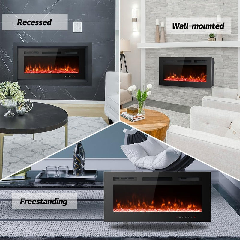 Ultra-Thin Electric Fireplace Low Noise 12 Variable Breath