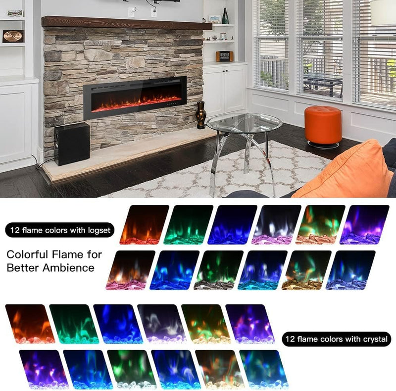 Ultra-Thin Electric Fireplace Low Noise 12 Variable Breath