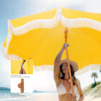 Umbrella 2m Portable Fringed Garden Parasol with Ground