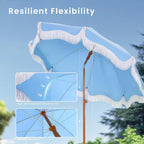 Umbrella 2m Portable Fringed Garden Parasol with Ground