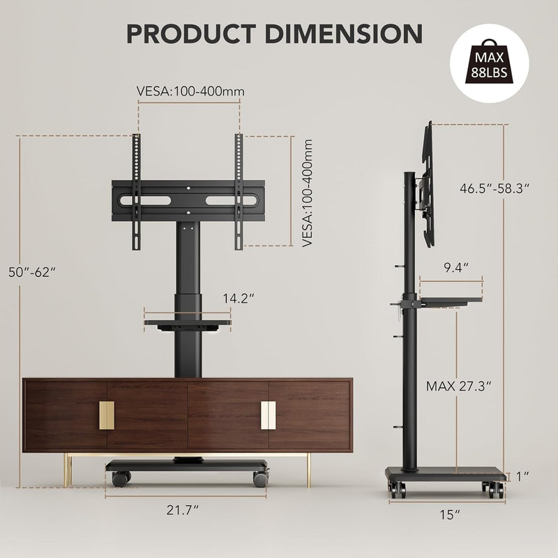 Universal Floor TV Stand Portable Rolling Mount