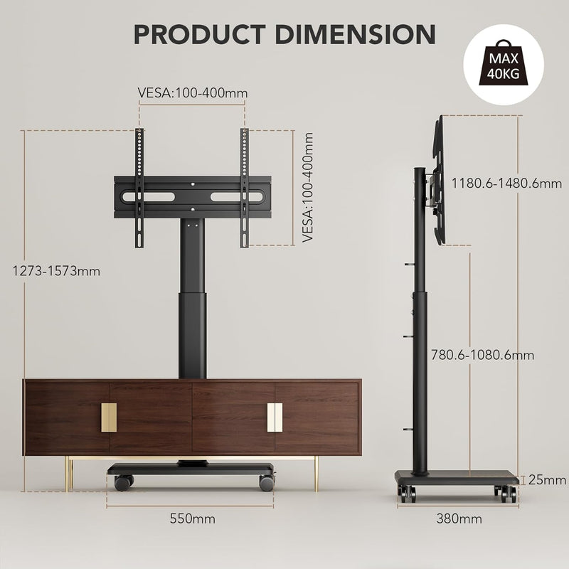 Universal Floor TV Stand Portable Rolling Mount
