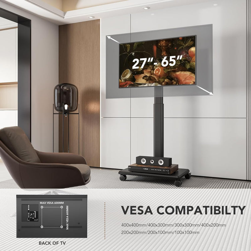 Universal Floor TV Stand Portable Rolling Mount