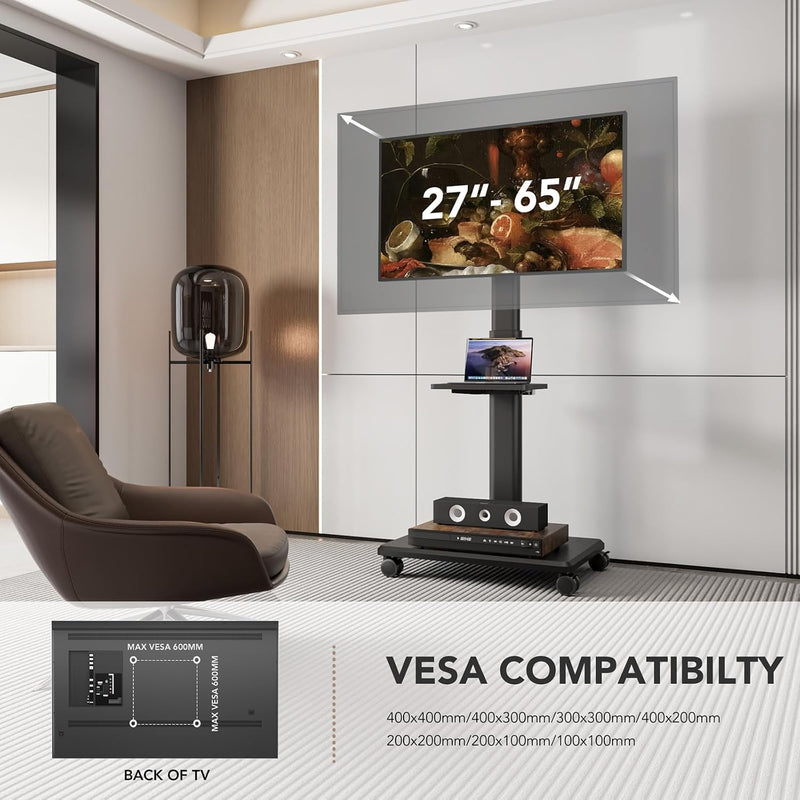Universal Floor TV Stand Portable Rolling Mount