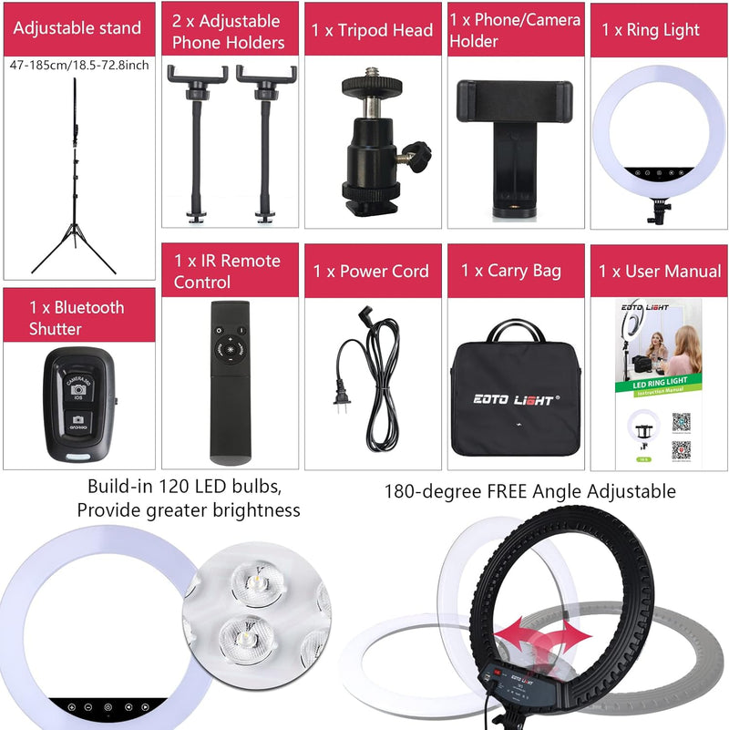 Upgraded 18 Inch LED Ring Light with Tripod