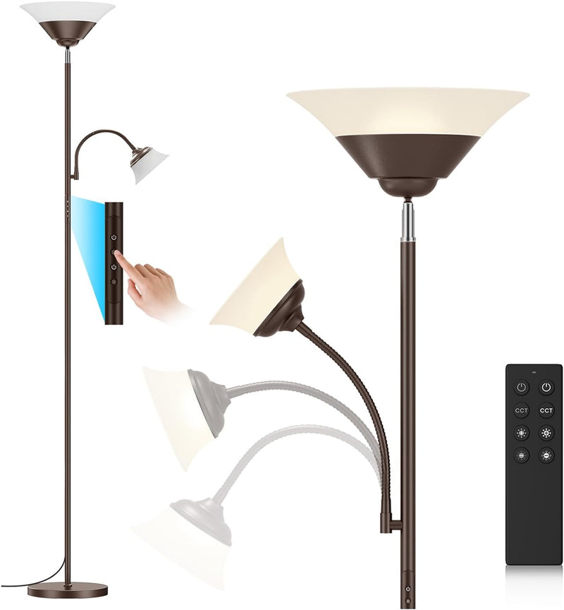 Upgraded 2-In-1 Torchiere Floor Lamp Dimmable Standing